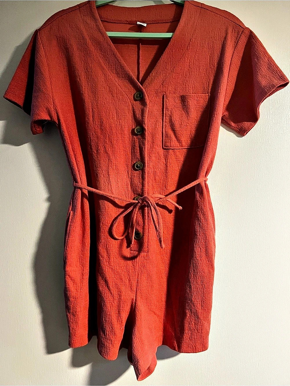Old Navy Textured-Knit Utility Short-Sleeve Romper Red XS